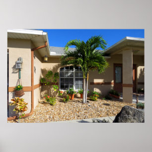 Maison tropicale Plumbago Hibiscus fleurs Poster