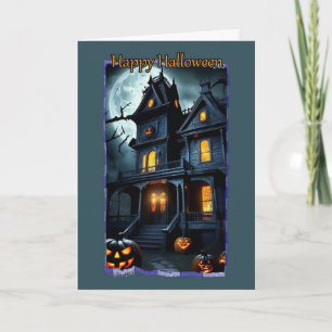 Maison victorienne avec Balcon Carte d'Halloween