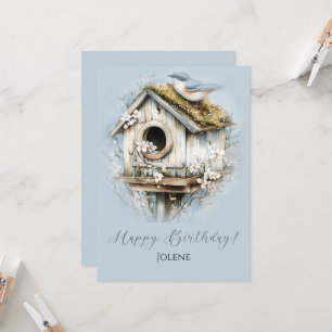 Maisonnette pour oiseaux patinée et Joyeux Anniver