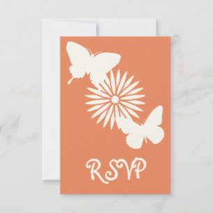 Maisonnettes et papillons en Coral carte RSVP