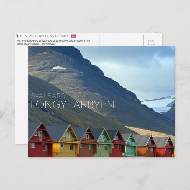 Maisons colorées à Longyearbyen, carte postale Sva (Devant / Derrière)