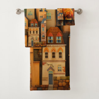 Maisons colorées et arbres à l'automne