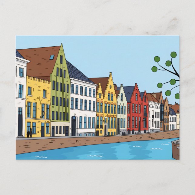 Maisons côté canal de Bruges vue carte postale (Devant)