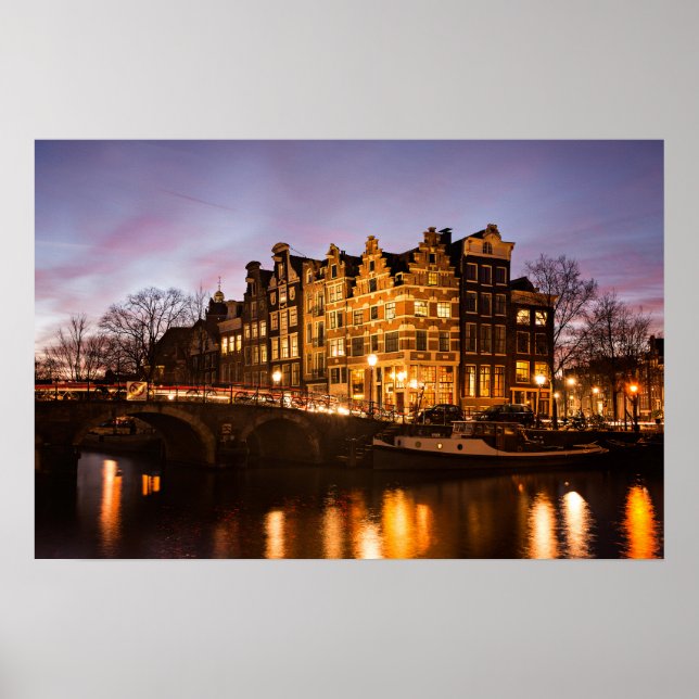 maisons de canal d'Amsterdam à l'aube affiche (Devant)