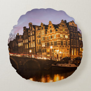 Maisons de canal d'Amsterdam au coussin rond de