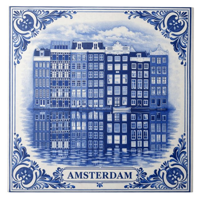 maisons de canal d'Amsterdam carreau de style Delf (Devant)