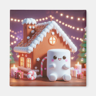 Maisons en pain d'épice et guimauve de Noël Magnet