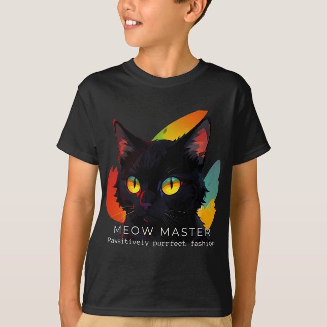 Maître | Chemise T-Shirt de chat pour enfant foncé (Devant)
