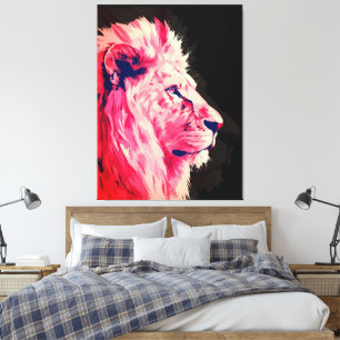 Majesté du lion rose sur toile noire