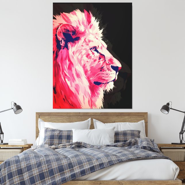 Majesté Lion Rose sur Toile Noire (Insitu(Chambre))