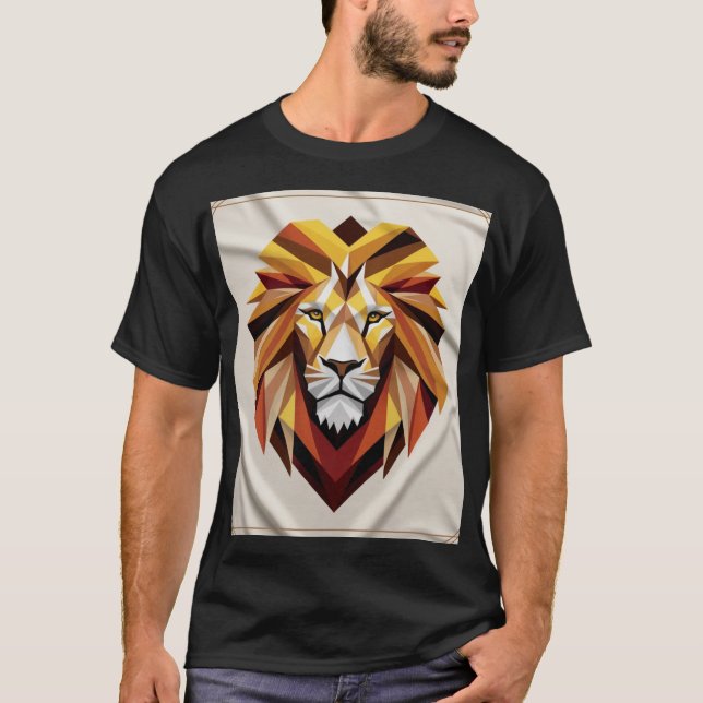 Majesté polygonale : T-shirt Lion géométrique (Devant)