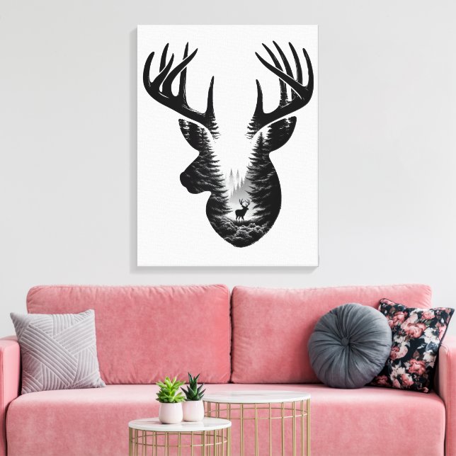Majestic Deer Forest Double Exposition sur Toile M (Insitu(Salon))