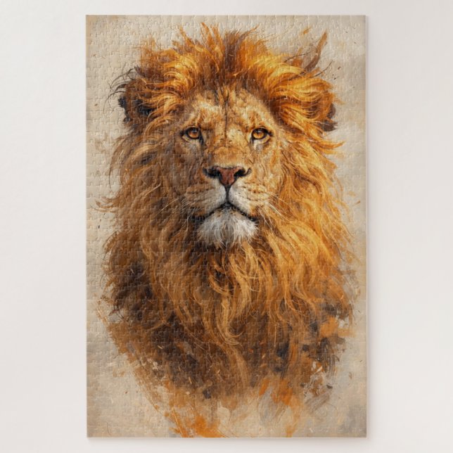 Majestic Lion Portrait – Golden Power Puzzle (Vertical)