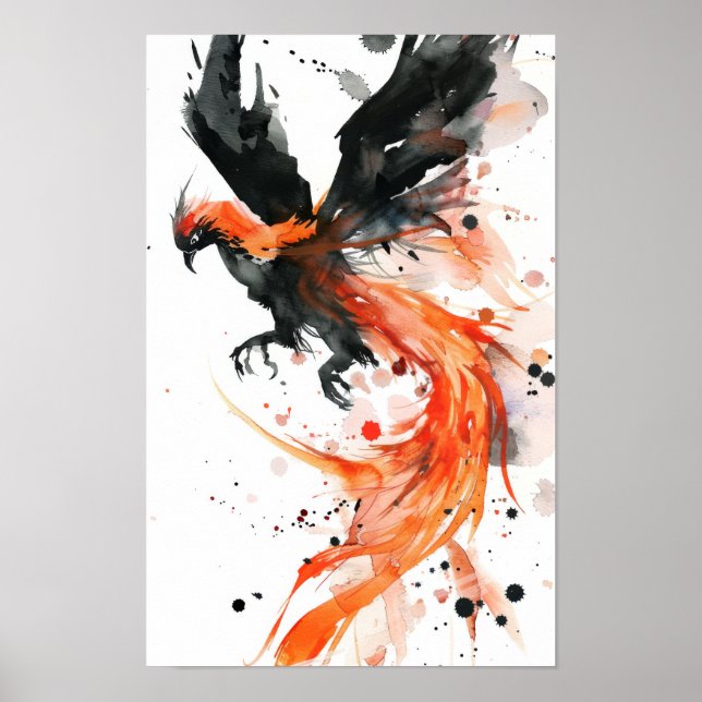 Majestic Phoenix Sketch Style Poster noir (Devant)