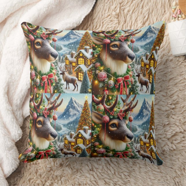 Majestic Reindeer de Noël Jetez Oreiller Design. (Couverture)