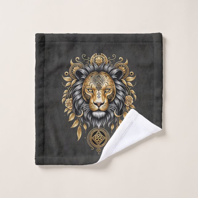 Majestic tête de lion doré avec crinière noire. (Gant de toilette)