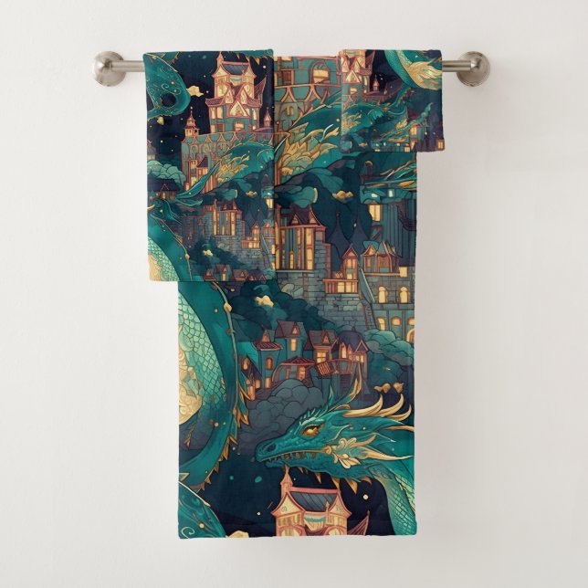 Majestic Turquoise Dragons et Village (En situation)