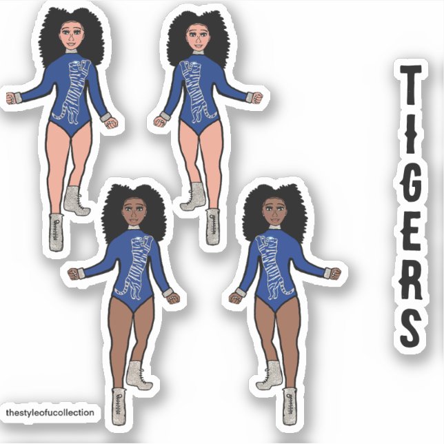 Majorette / Stickers Danseuse Bleu Tigre d'Argent  (Devant)