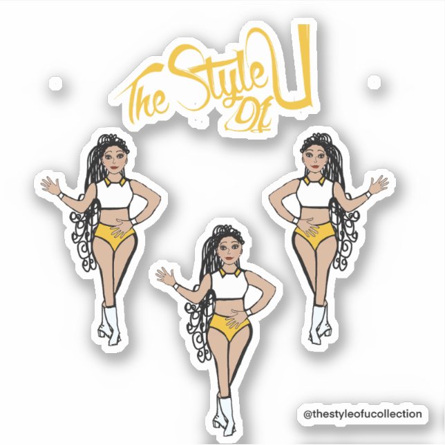 Majorette tressée / Stickers danseuse Jaune (Devant)