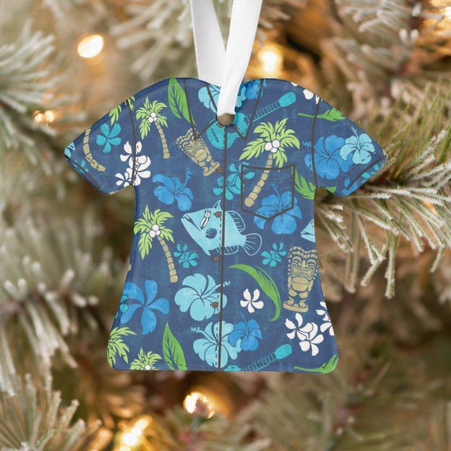 Makapuu Beach Hawaiian Batik Aloha Chemise - Bleu (Arbre)