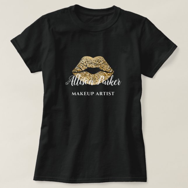 MAKEUP ARTIST Gold Logo Kiss Name T-Shirt (Design devant)