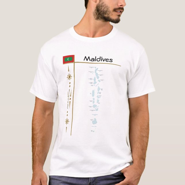 Maldives Map + Drapeau + Titre T-shirt (Devant)