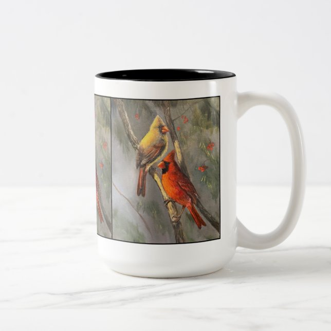 Male and Femme Cardinals fine art mug (Droit)