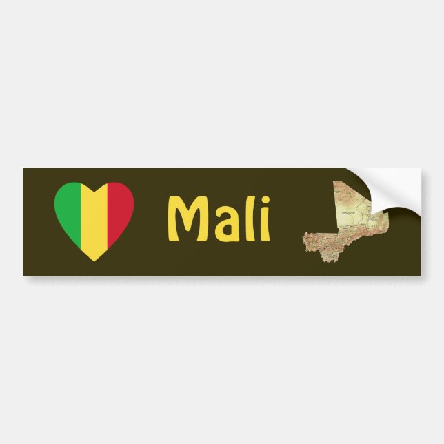 Mali Flag Heart + Map Bumper Sticker (Devant)