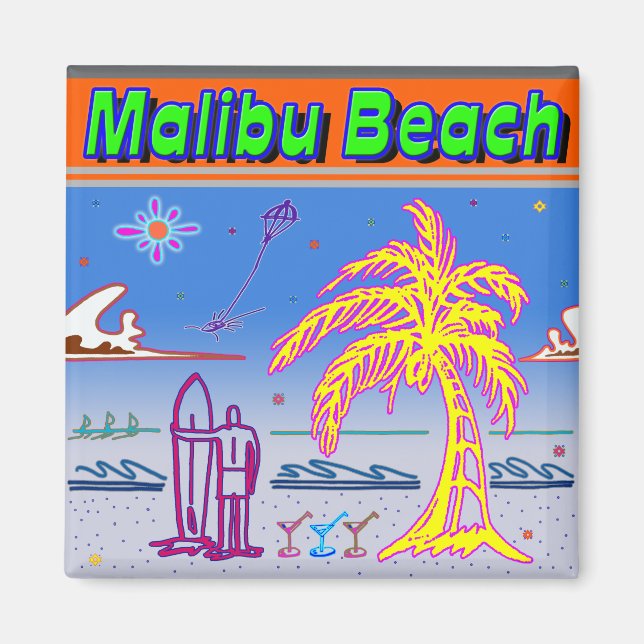 "Malibu Beach" Surfer Magnet (Devant)