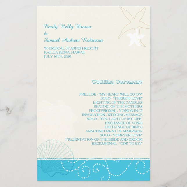 Malibu Blue Modern Beach Programme de mariage (Devant)