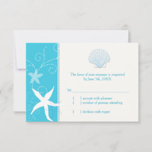 Malibu Blue Sea Shell Starfish Beach Wedding RSVP