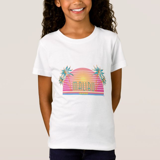 Malibu, CA Sun, Palm Trees Graphic Girl's T-shirt (Devant)