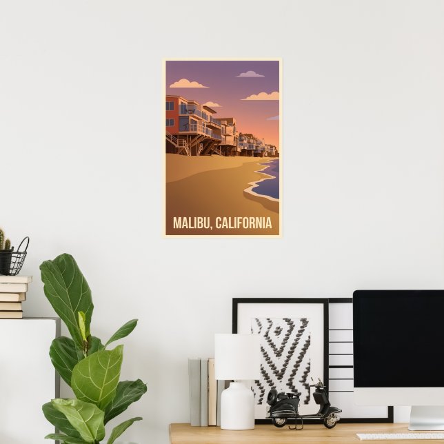 Malibu California Vintage Travel Poster (Bureau à domicile)