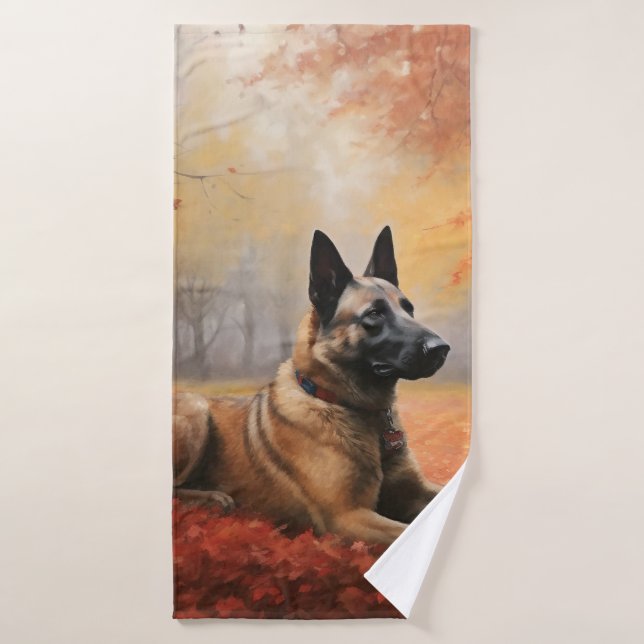 Malinoi belge en automne Leaves Fall Inspire (Serviette de bain)