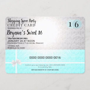 Mall Shopping Spree Carte de crédit Sweet 16 Party