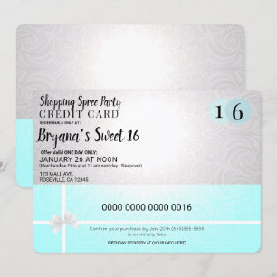 Mall Shopping Spree Carte de crédit Sweet 16 Party
