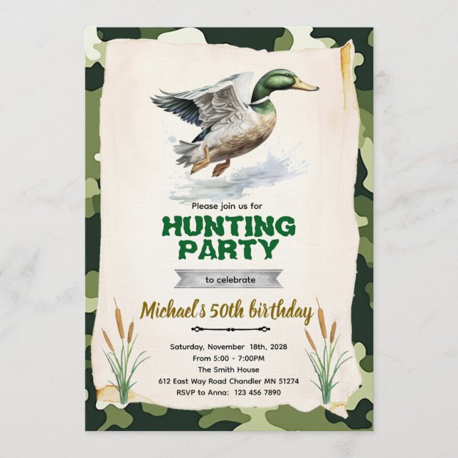 Mallard Duck Camo Birthday Invitation (Devant)