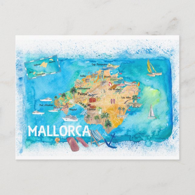 Mallorca Espagne Carte illustrée avec des monument (Devant)