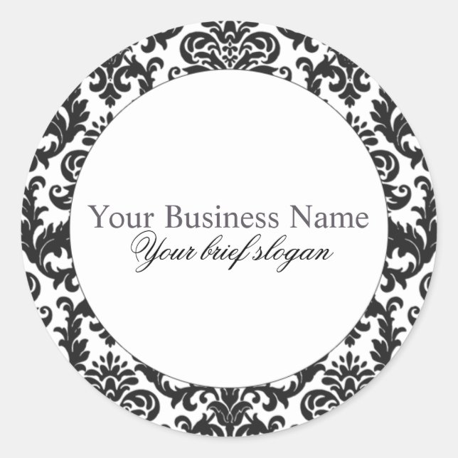 Mallory #1 Chic Black Damask Sticker rond (Devant)