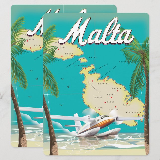Malte plage et carte affiche voyage (Devant / Derrière)