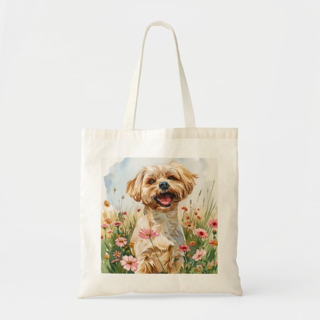 Maltese Watercolor Tote Bag (Devant)