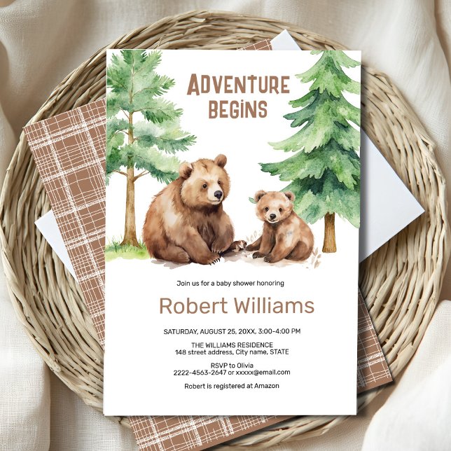 Mama bear aventure attend une invitation baby show (“Adorable Watercolor Mama & Baby Bear Invitation – Perfect for a Woodland Baby Shower!”)
