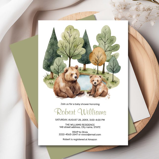 Mama bear aventure attend une invitation baby show (“Adorable Watercolor Mama & Baby Bear Invitation – Perfect for a Woodland Baby Shower!”)