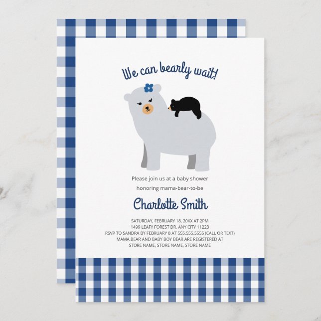 Mama Bear Baby Bear baby shower invitation (Devant / Derrière)