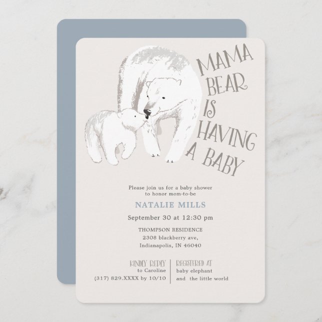 Mama Bear Blue Boy Baby shower Invitation (Devant / Derrière)