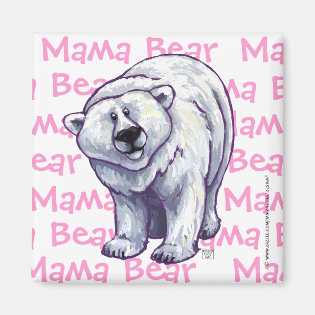 Mama Bear Polar Bear Square Magnet (Devant)