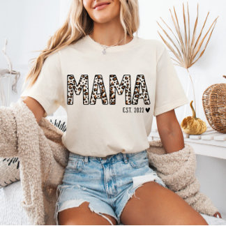 Mama Est TShirt Empreinte de léopard, Custom Mama