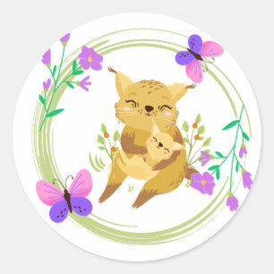 Mama et bébé lynx/wildcat autocollant