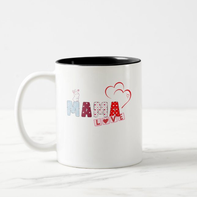 Mama Love Bunny Mug - Cute Patchwork Coeur Design (Gauche)