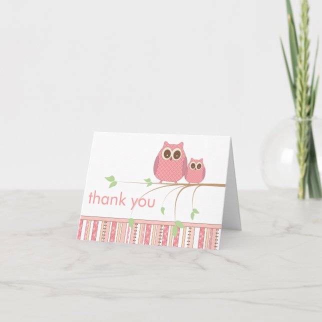Mama Owl & Baby Owl en Merci rose (Devant)
